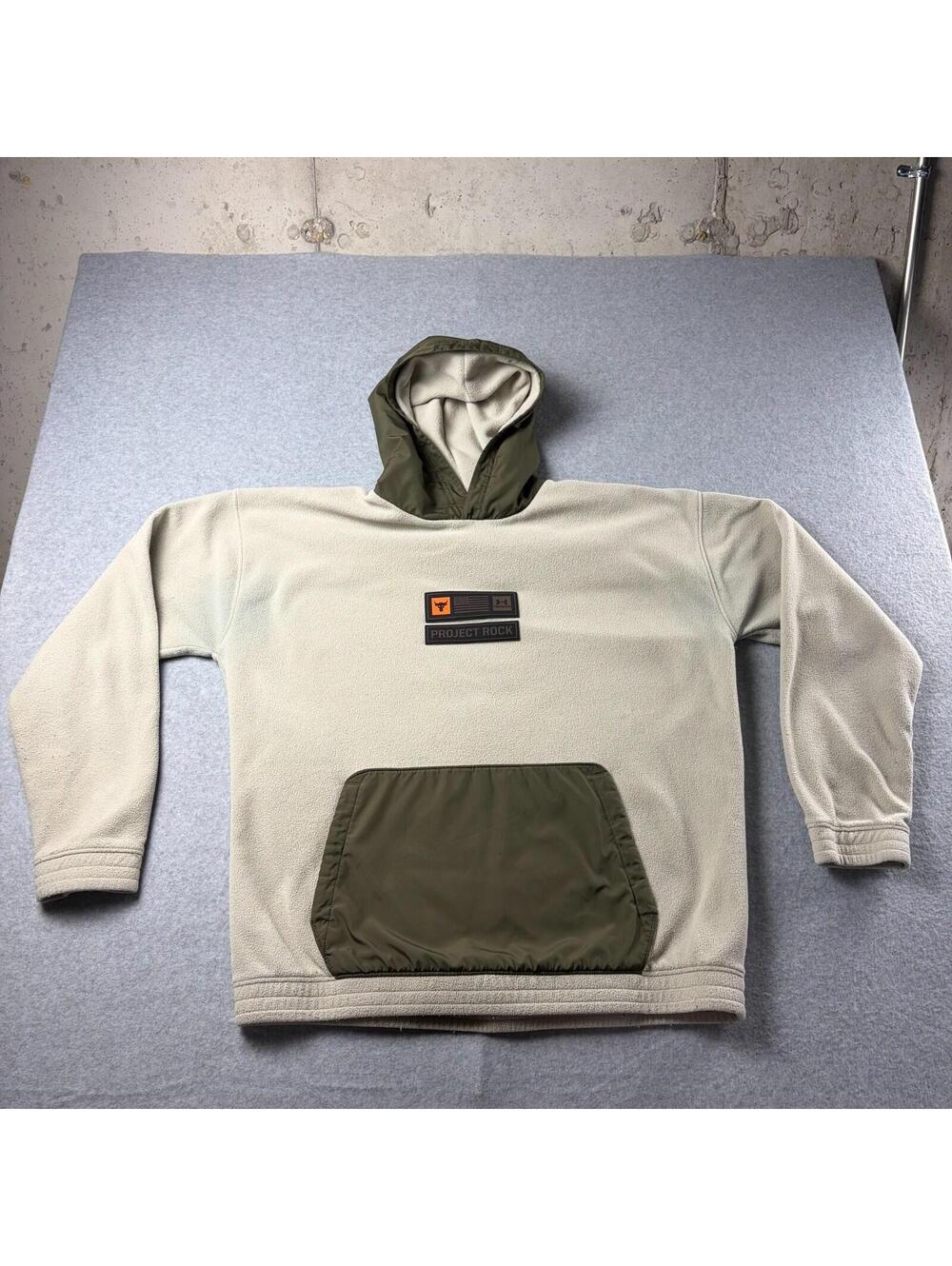 Under Armour Project Rock Hoodie Mens Large Khaki Green Veterans Day Fleece